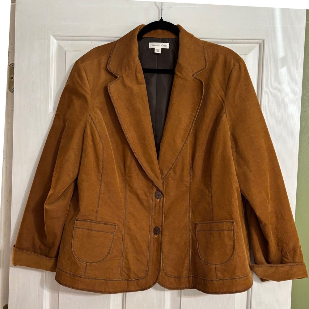 Coldwater Creek Blazer Jacket Womens 18W Brown Leaf Button Y2K Western Chic Boho